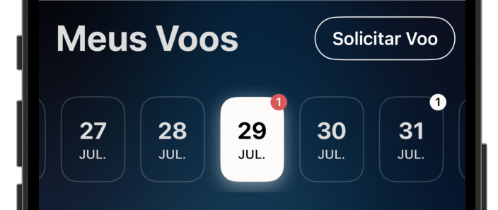 Tela da agenda de voos do app Alfa Zulu